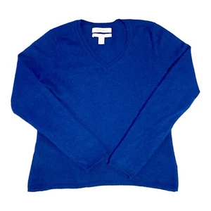 Ellen Tracy Sweater Womens M 100% Cashmere Cobalt VNeck Crop Pullover Minimalist - Picture 1 of 14