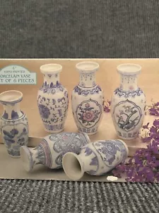 Vintage 15cm Decor Main Chinese Hand Painted Porcelain Small Vases Set Of 6 - Picture 1 of 14