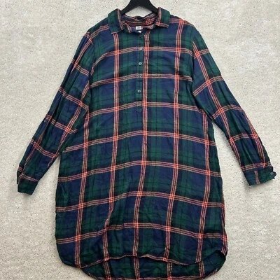 Old Navy Dress Womens Size XL Blue Green Plaid Long Sleeve Flannel Shift - Image 1 of 4