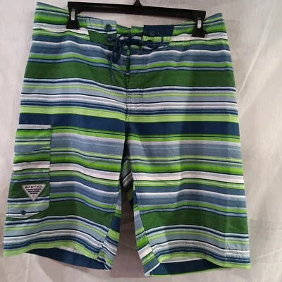 Columbia PFG Omni-Shield Boardshorts Para Hombre 32 X 11 Verde Azul Blanco Rayas Foto 1 de 4