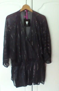 V By Very Black Gold Lurex Stripe Sheer (Cami included) Wrap Blouse Size Uk 22 - Picture 1 of 7