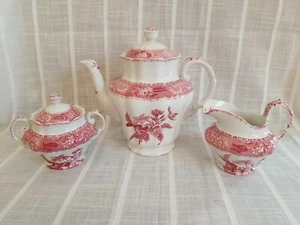 VINTAGE COPELAND SPODE CAMILLA RED AND WHITE VICTORIAN TEA COFFEE SET - Picture 1 of 12