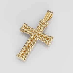14k Solid Gold Rope Design Cross Pendant 15 Gr. Elegant Religious Unisex Pendant - Picture 1 of 7