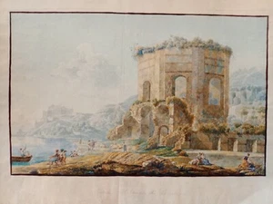 Temple De Vénus Baia Naples Ducros ? Aquaforte XVIII Siècle Impression Antique - Picture 1 of 10