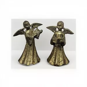 Vintage Etched Brass Christmas Angel Set – 7″ Heavy Hallow Figurines (Pair) - Picture 1 of 9