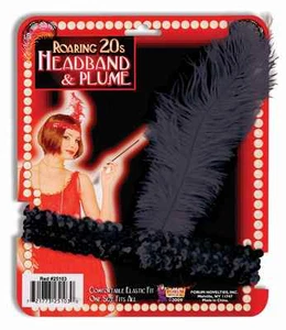 Roaring 20s Flapper schwarzes Stirnband und schwarze Feder Halloween Kostüm Zubehör - Bild 1 von 1