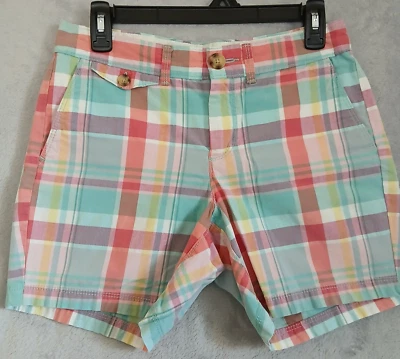DOCKERS Women's Juniors Pastel Pink Blue Plaid Summer Shorts 5" Inseam Size 2 - Image 1 of 4