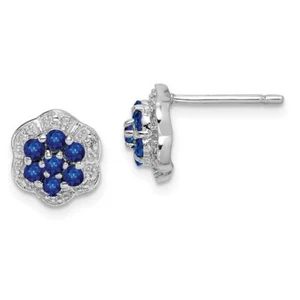 925 Sterling Silver Blue Sapphire Diamond Studs Earrings - Picture 1 of 5