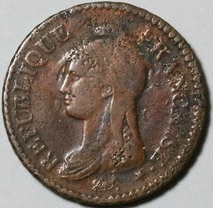 1799-BB France Un Decime 10 Centimes L'an 8 Consulat Strasbourg Coin (23121007R) - Picture 1 of 2