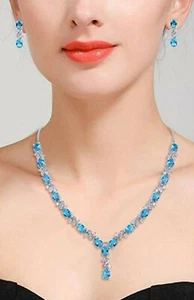 Set collana diamanti creati turchese blu finitura oro bianco amore e baci - Foto 1 di 6