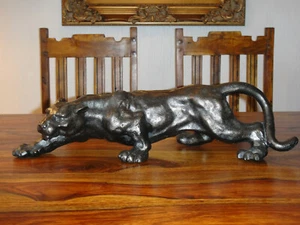 Figur Panther Eisen Löwe Tiger Puma Jaguar Statue Skulptur Bronze Türstopper NEU - Afbeelding 1 van 7