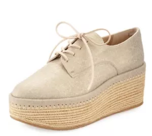 Stuart Weitzman authentisch 598 $ Damen beige Leinen Kent Plateau Oxford Schuhgröße 6,5 - Bild 1 von 11