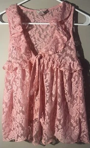 Satin Flowers Girls Sleeveless Cardigan Lace Pink Size 7/8 - Picture 1 of 3