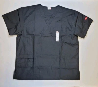 Dickies EDS Black Signature Unisex V-neck Scrub Top Front Breast Pocket Size XL - Image 1 of 4