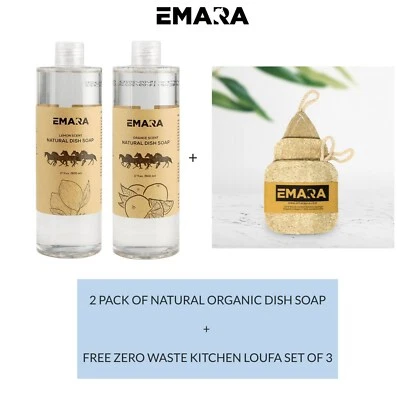 EMARA Natural Organic Dish Liquid Soap, Pack of Two, Orange - Lemon, Vegan - Image 1 of 4