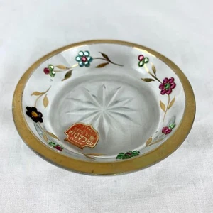 Vintage Sm Ring Trinket Dish Crystal w Rhinestone Arcadia Gold Handmade Spain - Picture 1 of 10