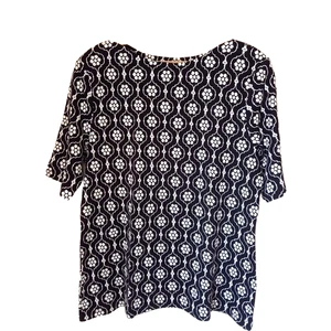 Charter Club XL UK 14 16 Black White Medallion Print Pima Cotton T Shirt Top XL - Picture 1 of 5