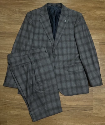 Made in USA  - 40S (32 W) Suit Jos. A. Bank Reserve Charcoal Plaid- Tailored Fit - Image 1 of 4