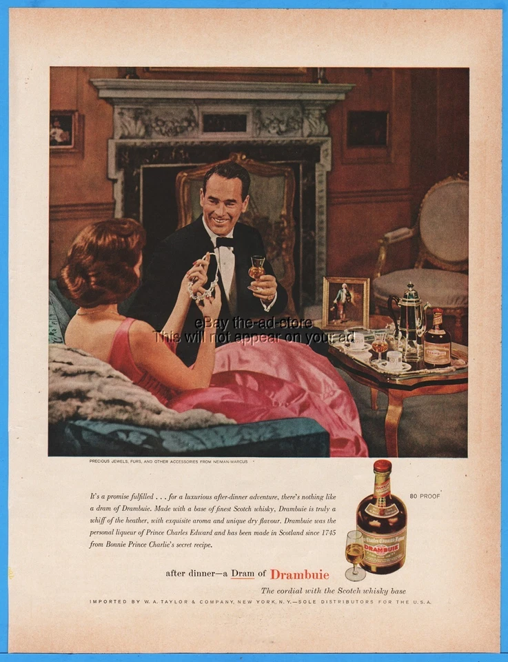 1960 DRAMBUIE Prince Charles Edward's Liqueur Neiman Marcus Ad Advertising - Imagem 1 de 1