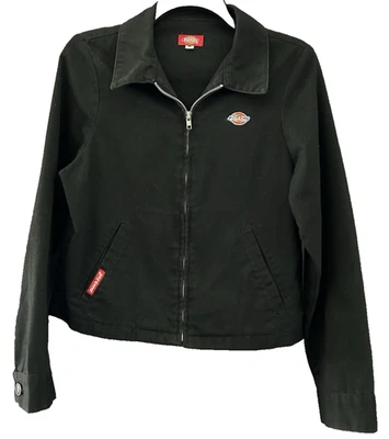 复古 Dickies 黑色棉工作夹克拉链 90 年代女式中号火灾 — 第 1/4 张图片