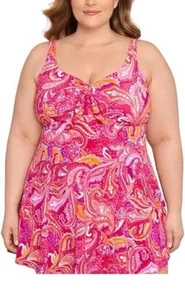 Swim Solutions Damen Übergröße bedrucktes Bauch-Front Badekleid-rosa-Größe: 18 Plu - Bild 1 von 8