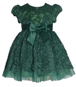 NEW Bonnie Jean Girls Size 5 "GREEN EMBROIDERED" Lace Mikado Bow Dress NWT - Picture 1 of 4