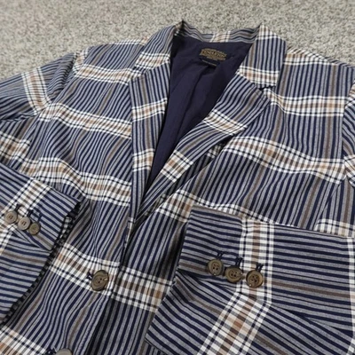 Pendleton Blazer Mujer 14 Azul Marrón Cuadros Botón Traje Top Abrigo Deportivo Chaqueta Foto 1 de 4