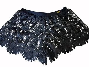Jessica Simpson schwarze Spitzenshorts durchsichtig L elastischer Bund überbackene Fransen Swing - Bild 1 von 15