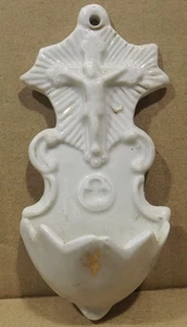 Antike Porzellan Weihwasser Wandbehälter 12,5cm Kreuz , Jesus weiss - Bild 1 von 4
