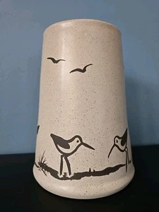 Vtg 1984 Sanibel Pottery Sandpiper Bird Sea Gulls Beach Vase Utensil Holder - Picture 1 of 12