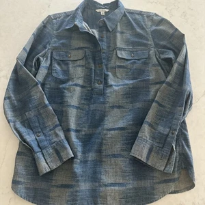 LL Bean Signature Cotton Denim Popover Shirt Tunic 14 Blue Denim Western Collar - Picture 1 of 6