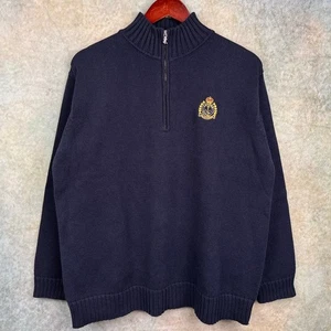 VTG 90s Ralph Lauren Cookie Crest Sweater Sz M Q ZIp Navy Blue Womans  - Picture 1 of 8
