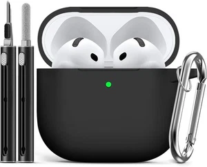 for AirPods 4 Case Cover 2024 with Cleaner Kit,Soft Silicone A-Black - Picture 1 of 6