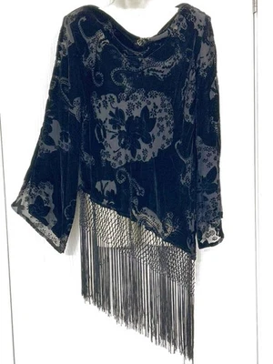 Top R&M RICHARDS Talla Mediana Negro Burnout Flecos Capucha Cuello Elegante Formal Foto 1 de 2