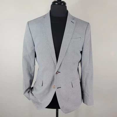 J Ferrar Blazer Sport Coat Mens 42S Blue Gray Slim Fit Linen Cotton Microprint - Image 1 of 4