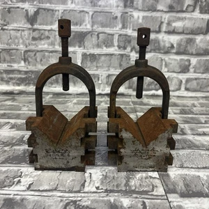 Two / Pair Vintage Brown & Sharpe 750-B V-blocks and clamps Machinist V Block - Picture 1 of 10
