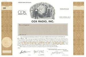 Cox Radio, Inc. - Specimen Stock Certificate - Specimen Stocks & Bonds - Picture 1 of 1