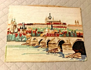 Tapiz de punta de aguja hecho a mano de colección París a lo largo del Sena 16X12" pix a bordo - Imagen 1 de 5