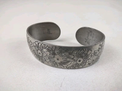 Vintage Leonard Pewter Cuff Bracelet Daisy Pattern - Made in Bolivia - Image 1 of 4