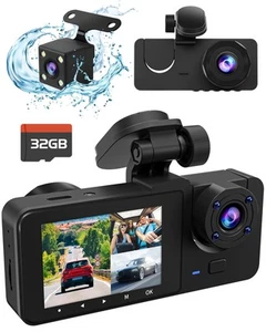 3 Channel Dash Cam,4K+1080P Dash Cam Front and Rear Inside, Dash Camera for C... - Picture 1 of 7