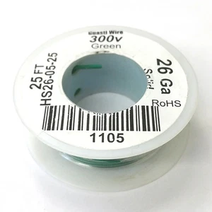 HS26-05-25 25FT 26AWG GREEN SOLID Electronic Electrical 300V Wire UL1007 80C - Picture 1 of 1
