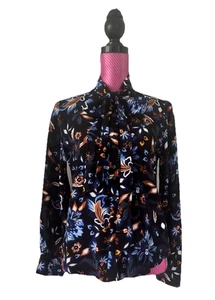 COLECCIÓN M&S.. Blusa Negra Mezcla Floral Manga Larga Coño Lazo Talla 10 - Imagen 1 de 6