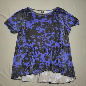 Worthington Bluse Damen Plus 1X Kurzarm Stretch Linie Pullover geblümt blau - Bild 1 von 13