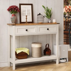 Farmhouse Console Table with 2 Drawer for Entryway Rustic Sofa Table with Ope... - Picture 1 of 7