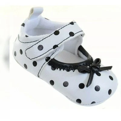 Bebé Niña Infante Negro Blanco Lunares Darling Mary Jane Cuna Zapatos Arcos Foto 1 de 4