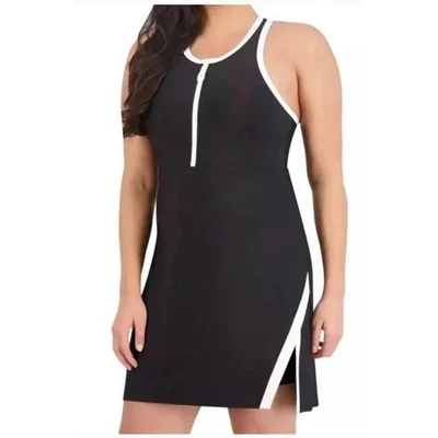 Vestido de Tenis Sage Collective Negro Blanco Espalda Corredora Cremallera Skort Athleisure Para Mujer M Foto 1 de 4
