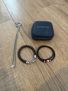 Tommy Hilfiger Men’s Jewellery 2x Real Leather Bracelets And Chain - Picture 1 of 5