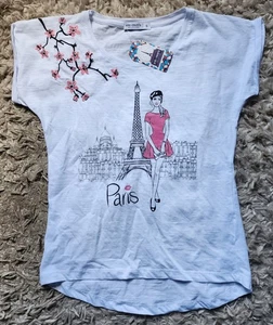 Camiseta Air de Paris para mujer Torre Eiffel gráfica manga gorra talla 6. Nuevo con etiqueta - Imagen 1 de 6
