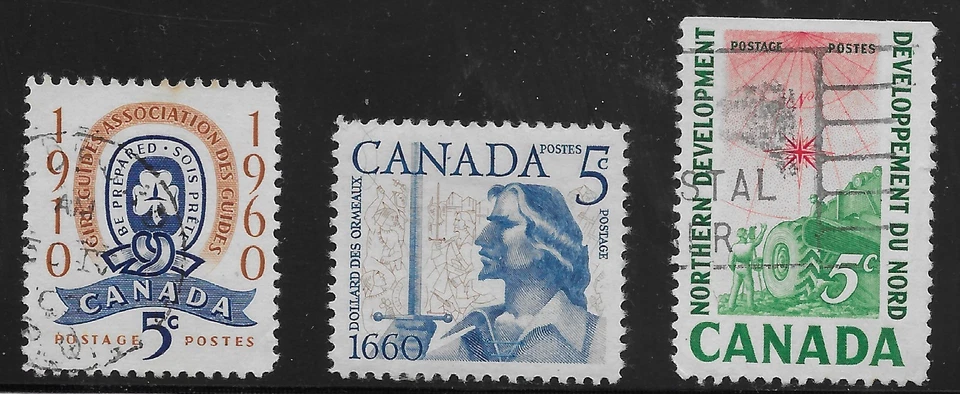 Canada Scott #390-92, Singles 1960-61 Complete Set FVF Used/MH - Image 1 of 1
