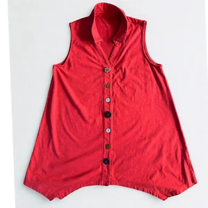 Soft Surroundings Button Vest Women M Red Artsy Boho Cottagecore Festival - Picture 1 of 6